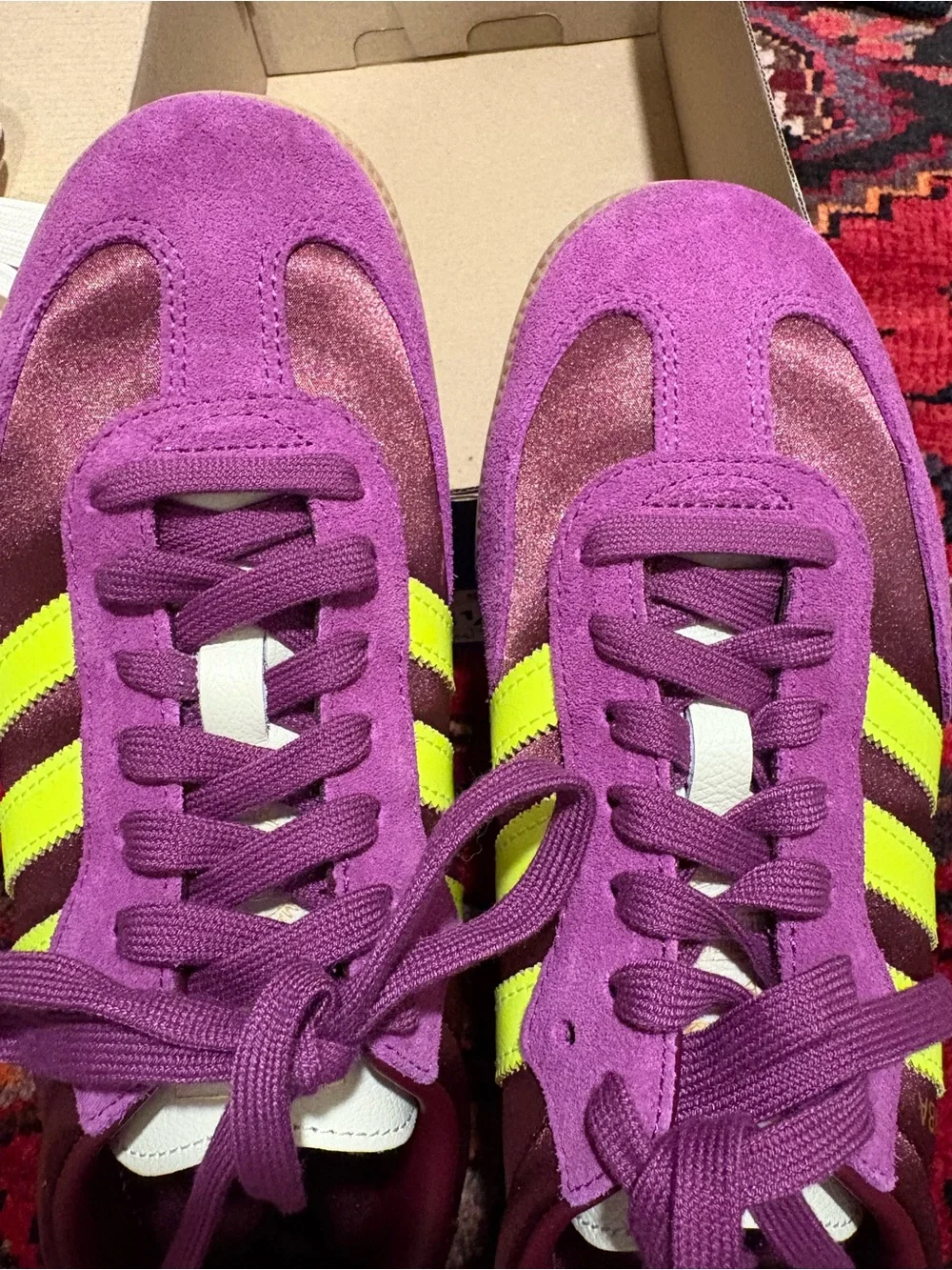 Adidas Samba OG 8.5 Women's Purple & Neon Yellow Casual Sneaker NEW in box - Picture 3 of 9